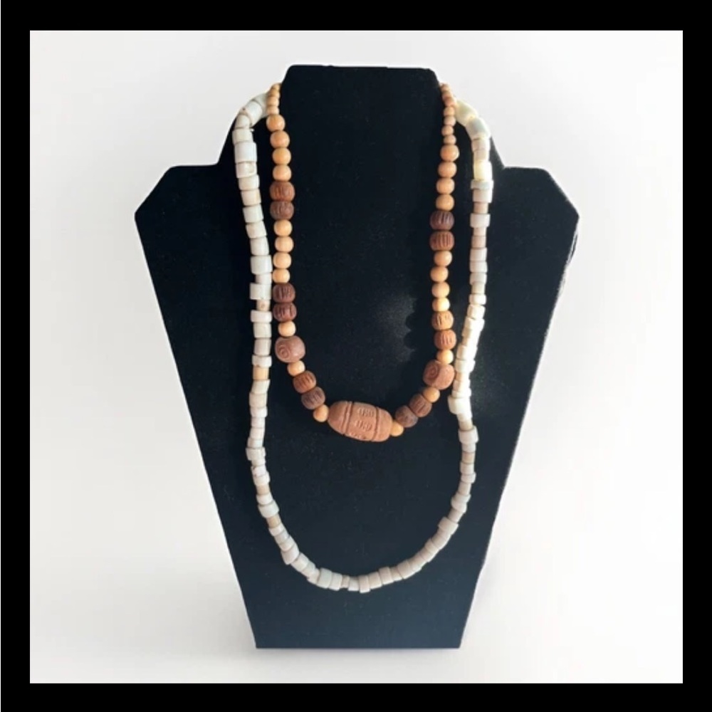 African Tribal Necklaces ~wood~clay~White Goomba Trade Beads